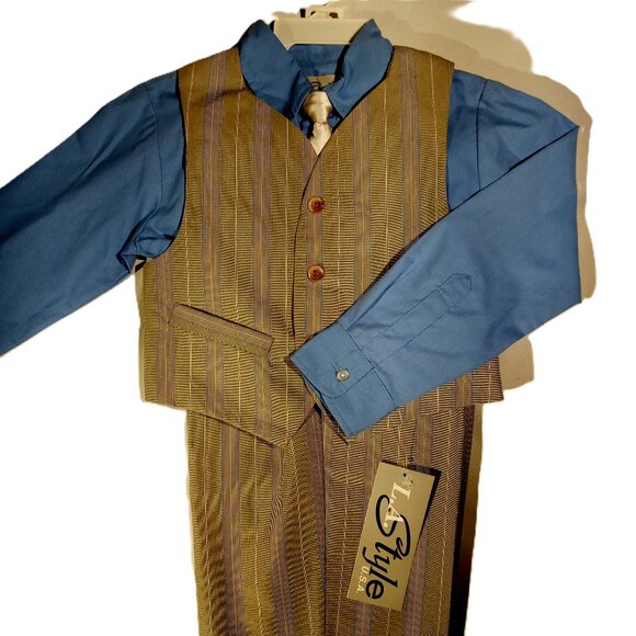 Boys 4 piece set  Size 4  Shirt  Vest  Tie  Dress Pants   Gray Pattern  Blue NWT - Picture 1 of 11